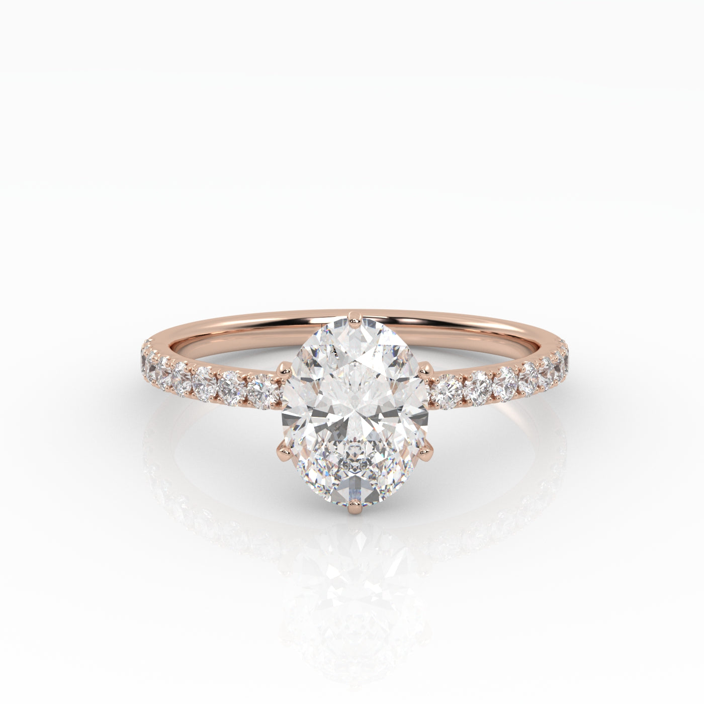 The Oval Six Prong Solitaire with Pavé band