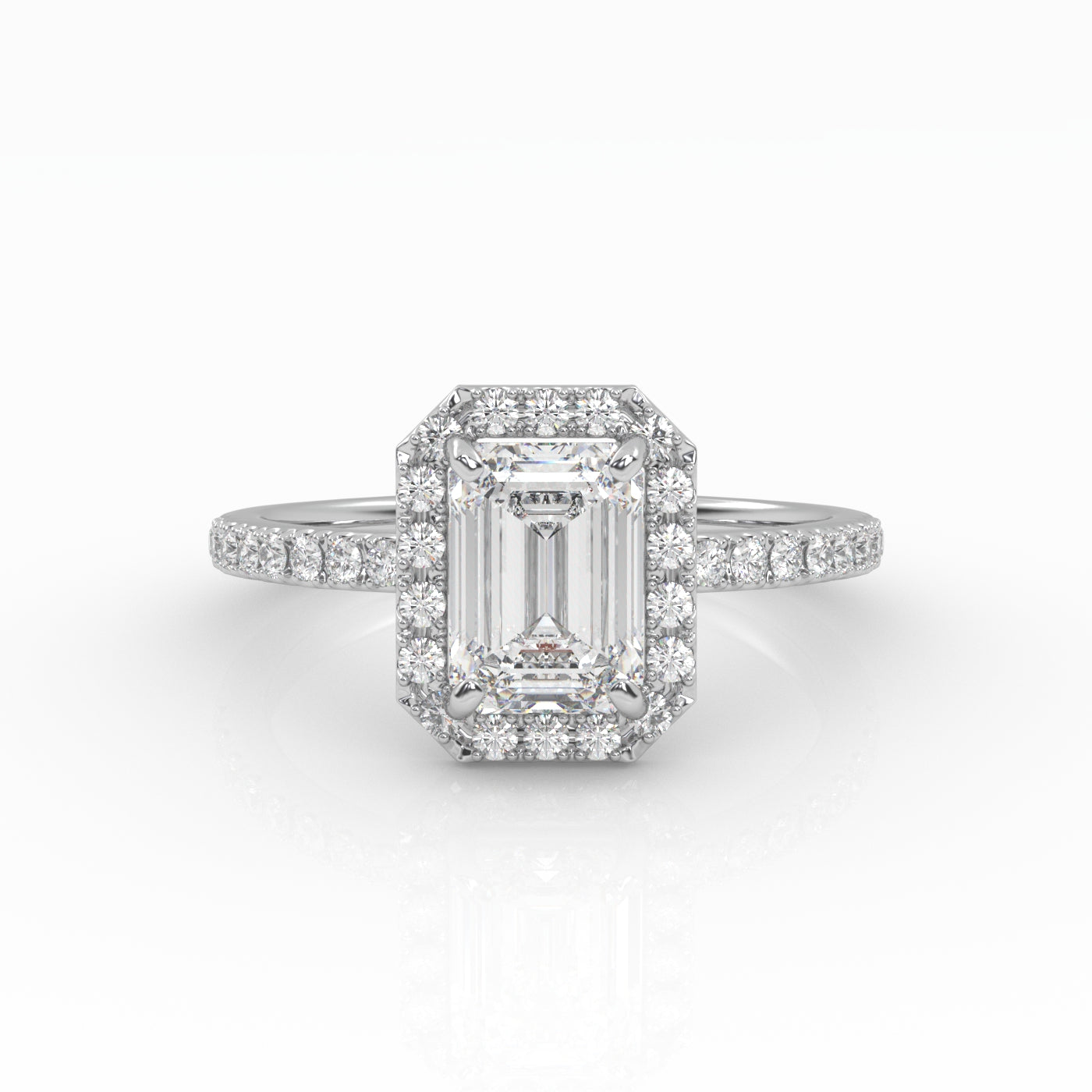 The Emerald Solitaire with Pavé band and Halo