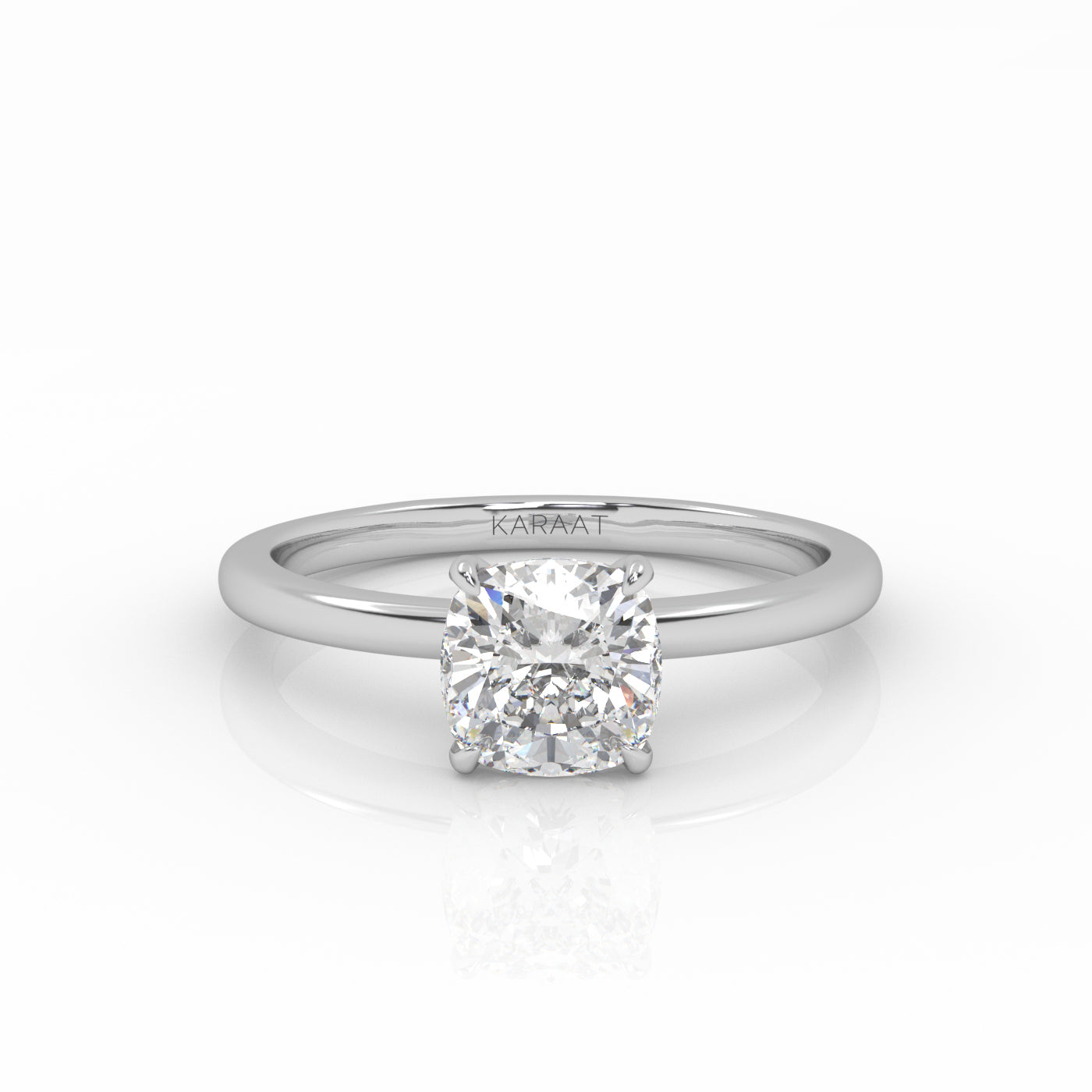 Elegant Cushion Solitaire engagement ring, made of ethical 1 carat lab-grown diamond and 18k solid white gold.