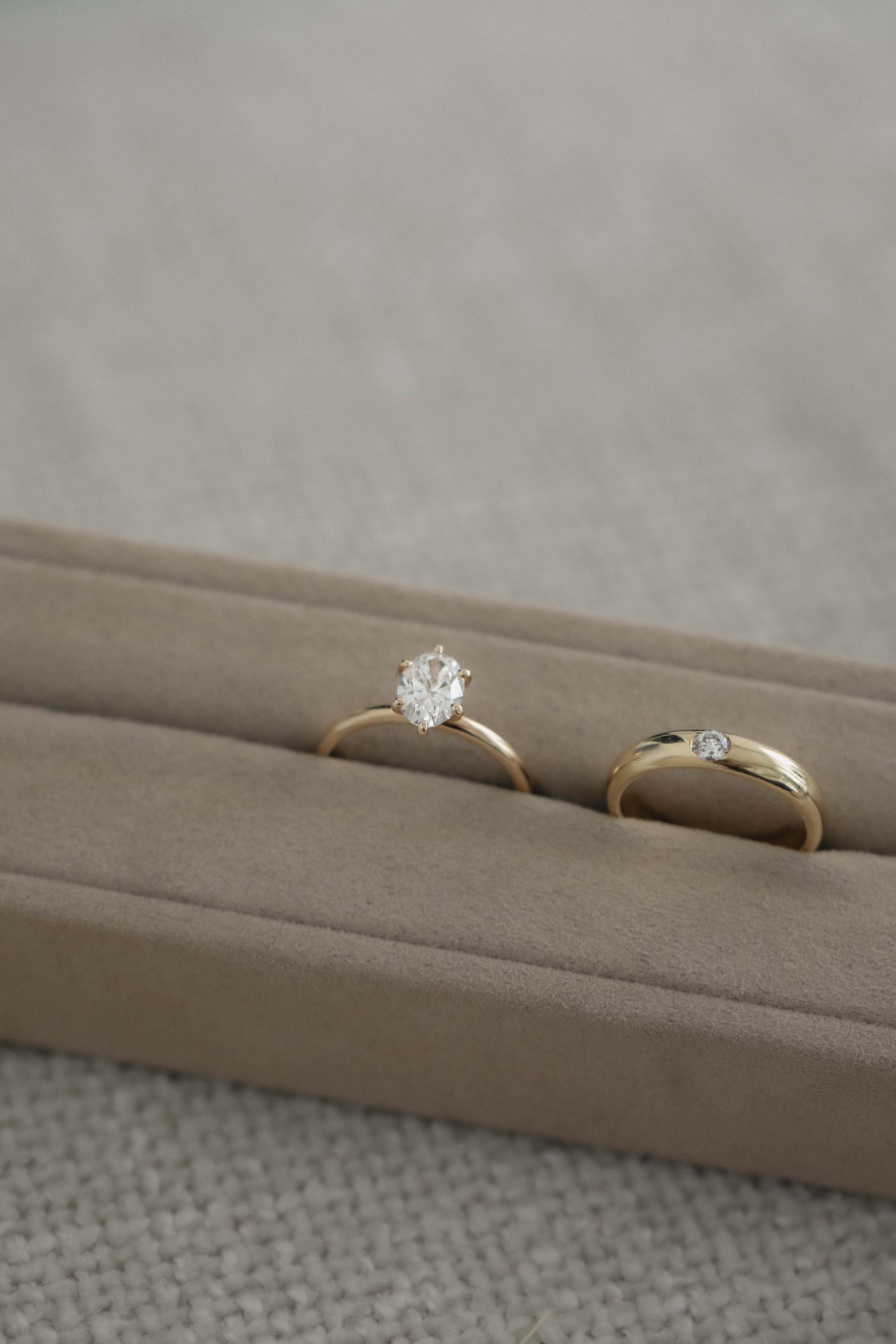 Still life photography of the KARAAT Oval Six Prong Solitaire in 18k rose gold, showcasing the secure six-prong setting.