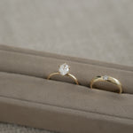 Still life photography of the KARAAT Oval Six Prong Solitaire in 18k white gold, showcasing the secure six-prong setting.