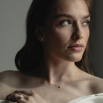Elegant bridal jewelry by KARAAT featuring a lab-grown diamond engagement ring Oval Solitaire in 18k rose gold and matching wedding band, styled for a modern wedding look.