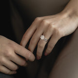 Close-up view of the KARAAT Round Six Prong Solitaire in 18k yellow gold on a model’s hand, showing the secure setting.