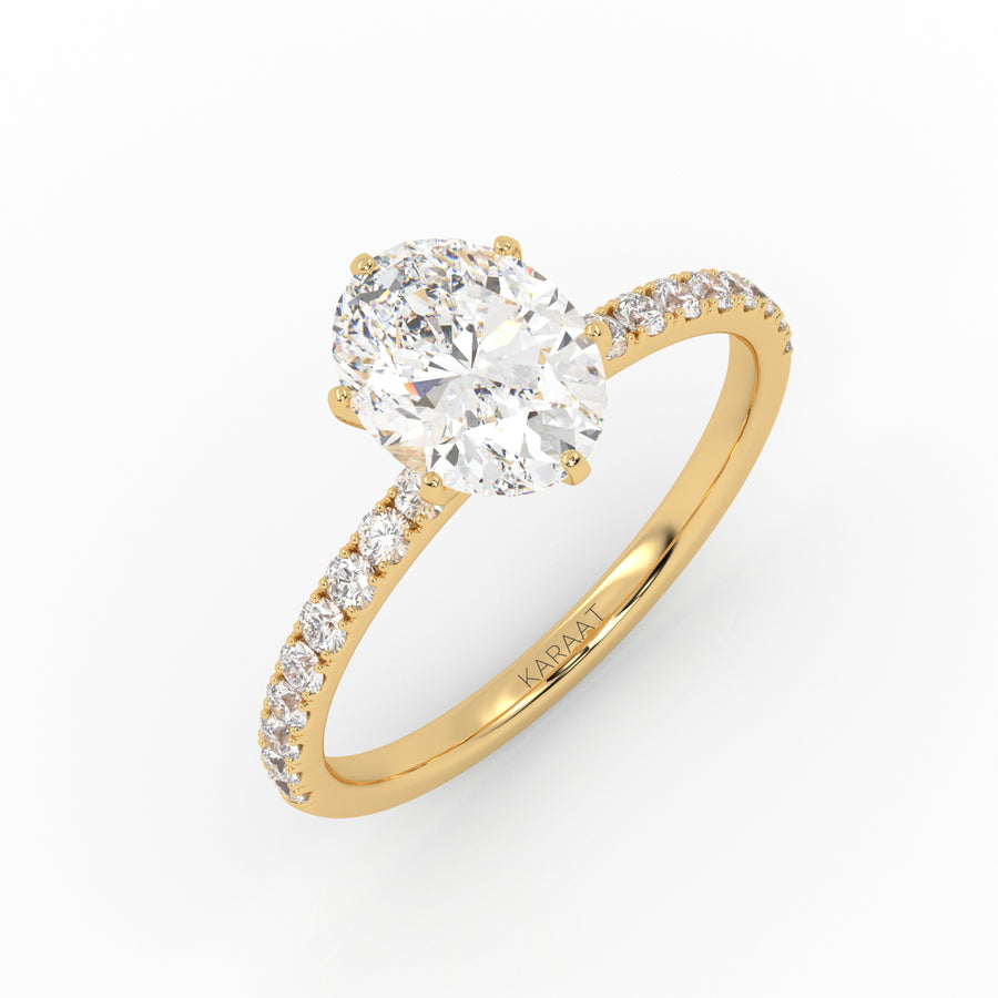The Oval Six Prong Solitaire with Pavé band
