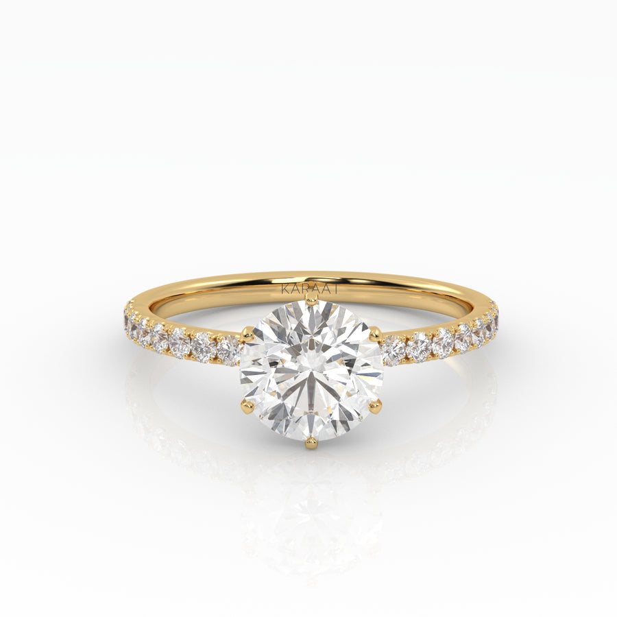 The Round Six Prong Solitaire with Pavé band