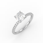 Captivating Cushion Solitaire Ring with a dazzling white gold pavé band.