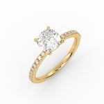 Radiant Cushion Diamond Engagement Ring with a glittering yellow gold pavé setting.