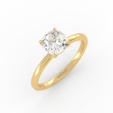 Cushion Solitaire engagement ring in the yellow gold 4-prong setting. 