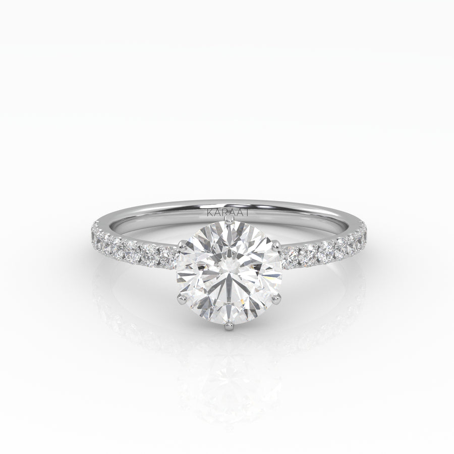 The Round Six Prong Solitaire with Pavé band