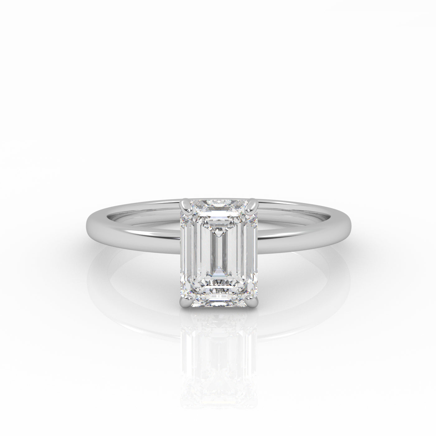 Elegant Emerald Solitaire engagement ring, crafted from ethical 1-carat lab-grown diamond and 18k white gold. 