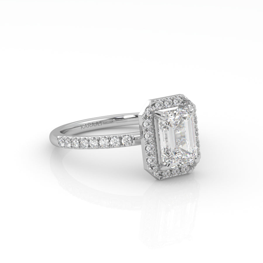 The Emerald Solitaire with Pavé band and Halo